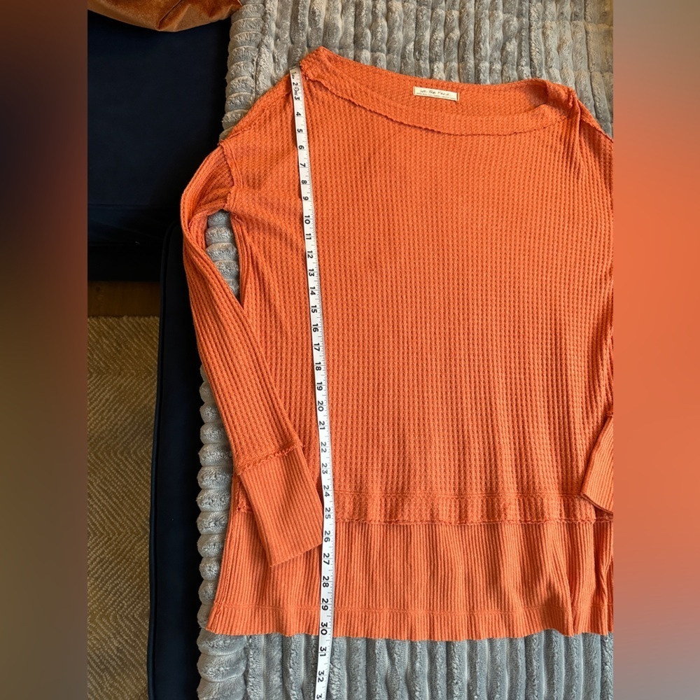 We the free oversized orange coral waffle knit thermal lounge top - Picture 7 of 8